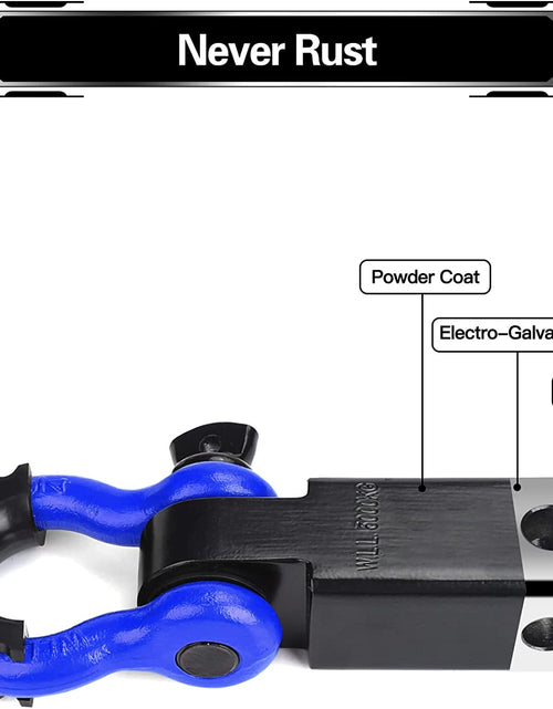 Load image into Gallery viewer, Shackle Hitch Receiver 2", 45,000 Lbs Break Strength Heavy Duty Receiver with 5/8" Screw Pin, 3/4" D Ring Shackles, Towing Accessories for Vehicle Recovery Off-Road, Blue&amp;Black
