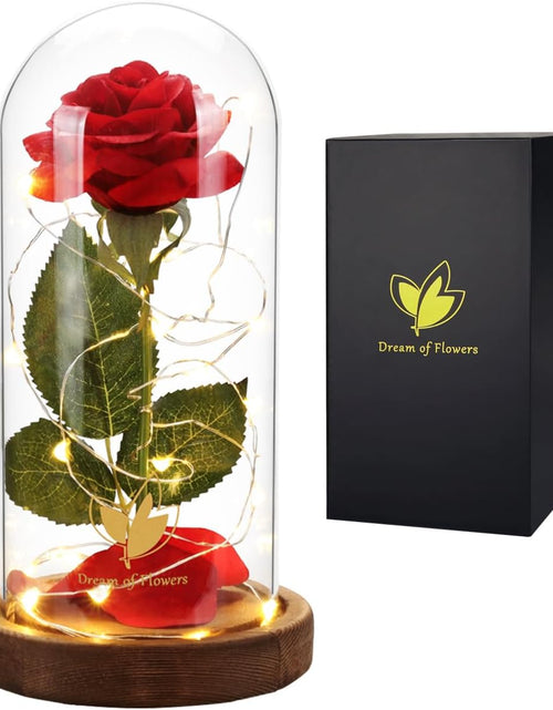 Load image into Gallery viewer, Beauty and the Beast Red Rose in Glass Dome with Fairy Light String, Valentine Rose Gift for Her, Gifts for Girlfriend, Mother'S Day Gifts
