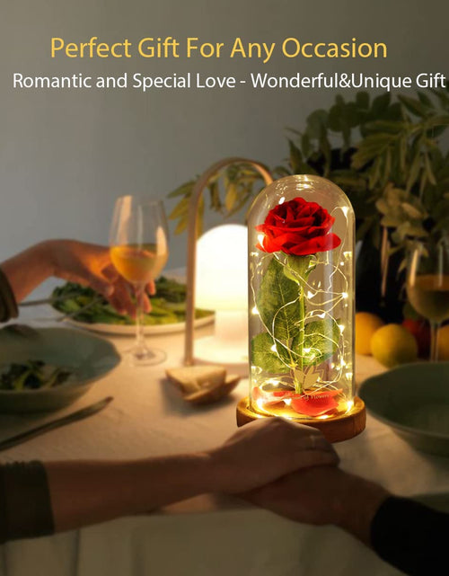 Load image into Gallery viewer, Beauty and the Beast Red Rose in Glass Dome with Fairy Light String, Valentine Rose Gift for Her, Gifts for Girlfriend, Mother'S Day Gifts
