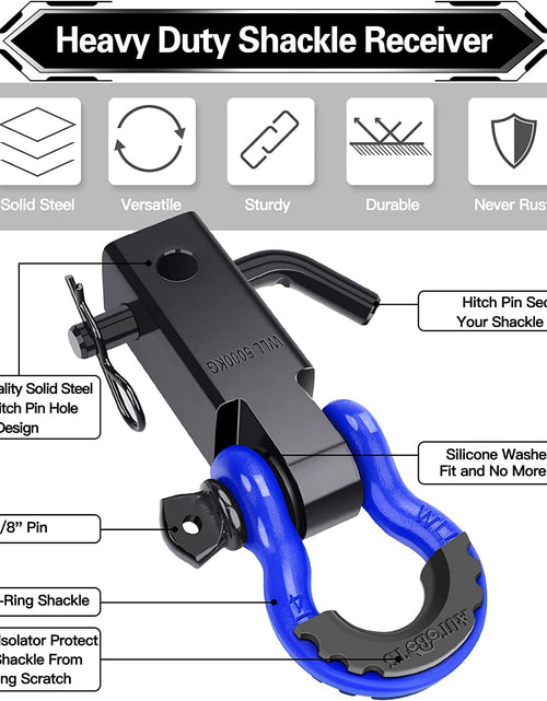 Load image into Gallery viewer, Shackle Hitch Receiver 2", 45,000 Lbs Break Strength Heavy Duty Receiver with 5/8" Screw Pin, 3/4" D Ring Shackles, Towing Accessories for Vehicle Recovery Off-Road, Blue&amp;Black

