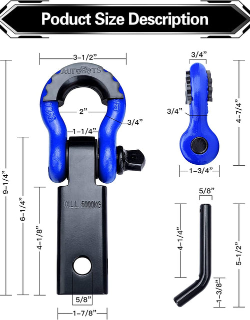 Load image into Gallery viewer, Shackle Hitch Receiver 2", 45,000 Lbs Break Strength Heavy Duty Receiver with 5/8" Screw Pin, 3/4" D Ring Shackles, Towing Accessories for Vehicle Recovery Off-Road, Blue&amp;Black

