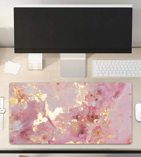 Large Mouse Pad, Cute Pink Desk Mat for Desktop, Women Girls PU Leather Waterproof Gaming Mousepad, Rose Gold Marble Computer PC Laptop Protector Writing Pads for School Office Home 31.5" X 15.7"