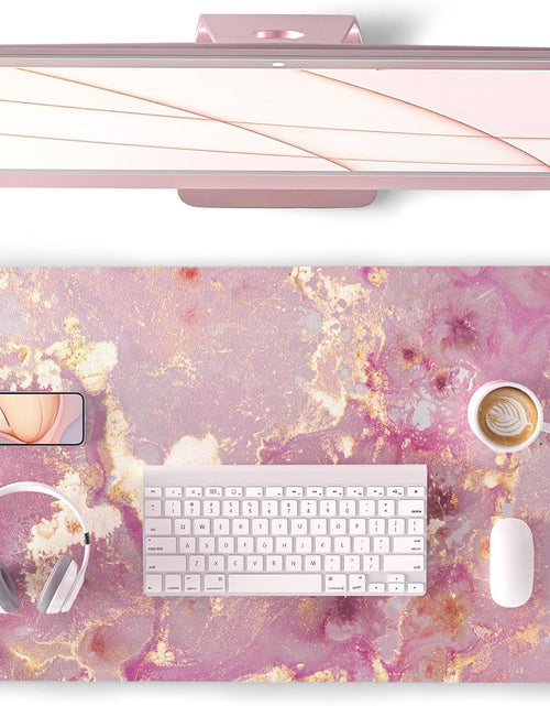 Load image into Gallery viewer, Large Mouse Pad, Cute Pink Desk Mat for Desktop, Women Girls PU Leather Waterproof Gaming Mousepad, Rose Gold Marble Computer PC Laptop Protector Writing Pads for School Office Home 31.5" X 15.7"
