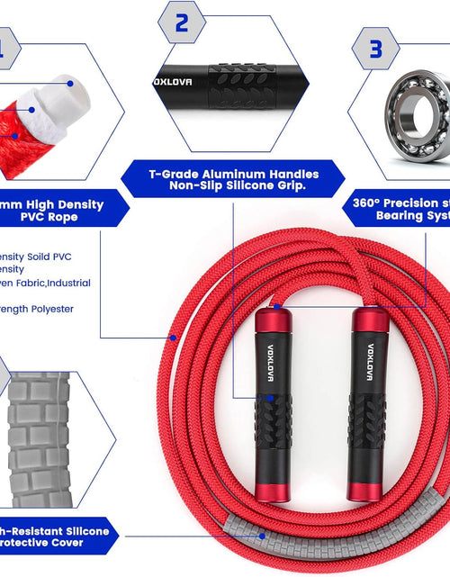 Load image into Gallery viewer, Weighted Jump Rope for Men Women - 1LB Heavy Jump Rope for Adult Fitness Workouts, Non-Slip Aluminum Handles, Ball Bearings Premium Skipping Rope Jump Rope for Exercise Boxing Crossfit Cardio Endurance and Strength Training MMA &amp; Gym, Adjustable Length 9MM Solid Pvc/Cotton Jump Rope
