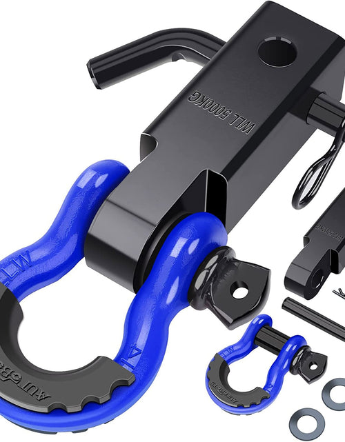 Load image into Gallery viewer, Shackle Hitch Receiver 2", 45,000 Lbs Break Strength Heavy Duty Receiver with 5/8" Screw Pin, 3/4" D Ring Shackles, Towing Accessories for Vehicle Recovery Off-Road, Blue&amp;Black
