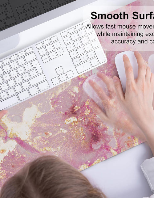 Load image into Gallery viewer, Large Mouse Pad, Cute Pink Desk Mat for Desktop, Women Girls PU Leather Waterproof Gaming Mousepad, Rose Gold Marble Computer PC Laptop Protector Writing Pads for School Office Home 31.5" X 15.7"
