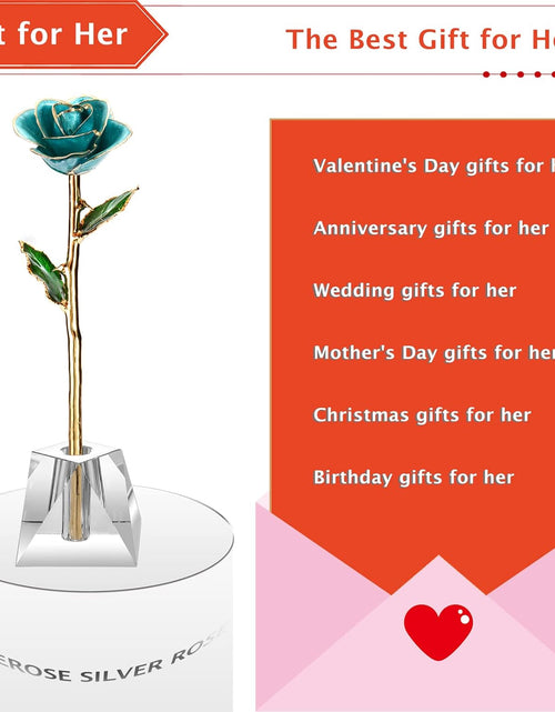 Load image into Gallery viewer, Gold Rose,24K Gold Real Rose Gift for Her, Long Stem Rose Made from Real Gold Rose for Anniversary Valentines Mothers Day Birthday (Teal Blue with Crystal Vase)
