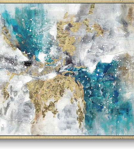 Abstract Canvas Framed Wall Art: Marble Abstract Heavy Texture Pictures Minimalist Painting with Gold Foil for Bedroom (40”W X 30''H, Multiple Sizes)