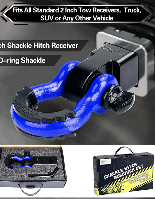 Load image into Gallery viewer, Shackle Hitch Receiver 2", 45,000 Lbs Break Strength Heavy Duty Receiver with 5/8" Screw Pin, 3/4" D Ring Shackles, Towing Accessories for Vehicle Recovery Off-Road, Blue&amp;Black
