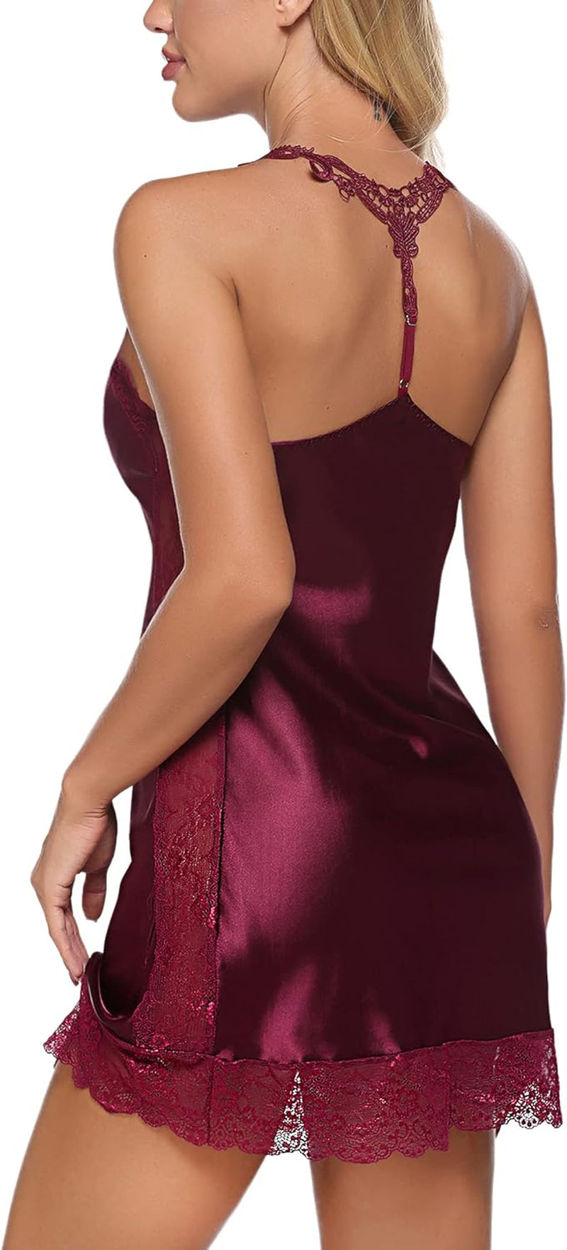 Women Lingerie Satin Lace Chemise Nightgown Sexy Full Slips Sleepwear S-4XL