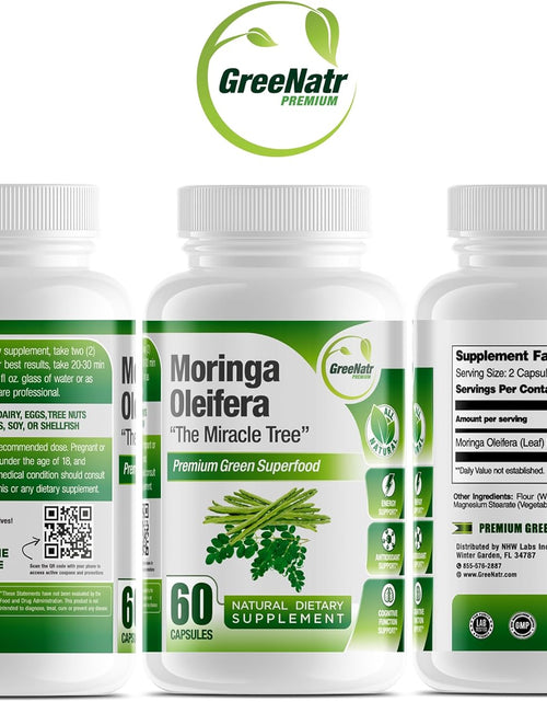 Load image into Gallery viewer, Pure Moringa Oleifera Leaf Extract Capsules, 1000 Mg per Serving. Gluten Free, NON GMO, Vegan Antioxidant Capsules. Natural Energy, Mood, Memory and Focus Enhancer. Premium Green Superfood (Pack of 3)
