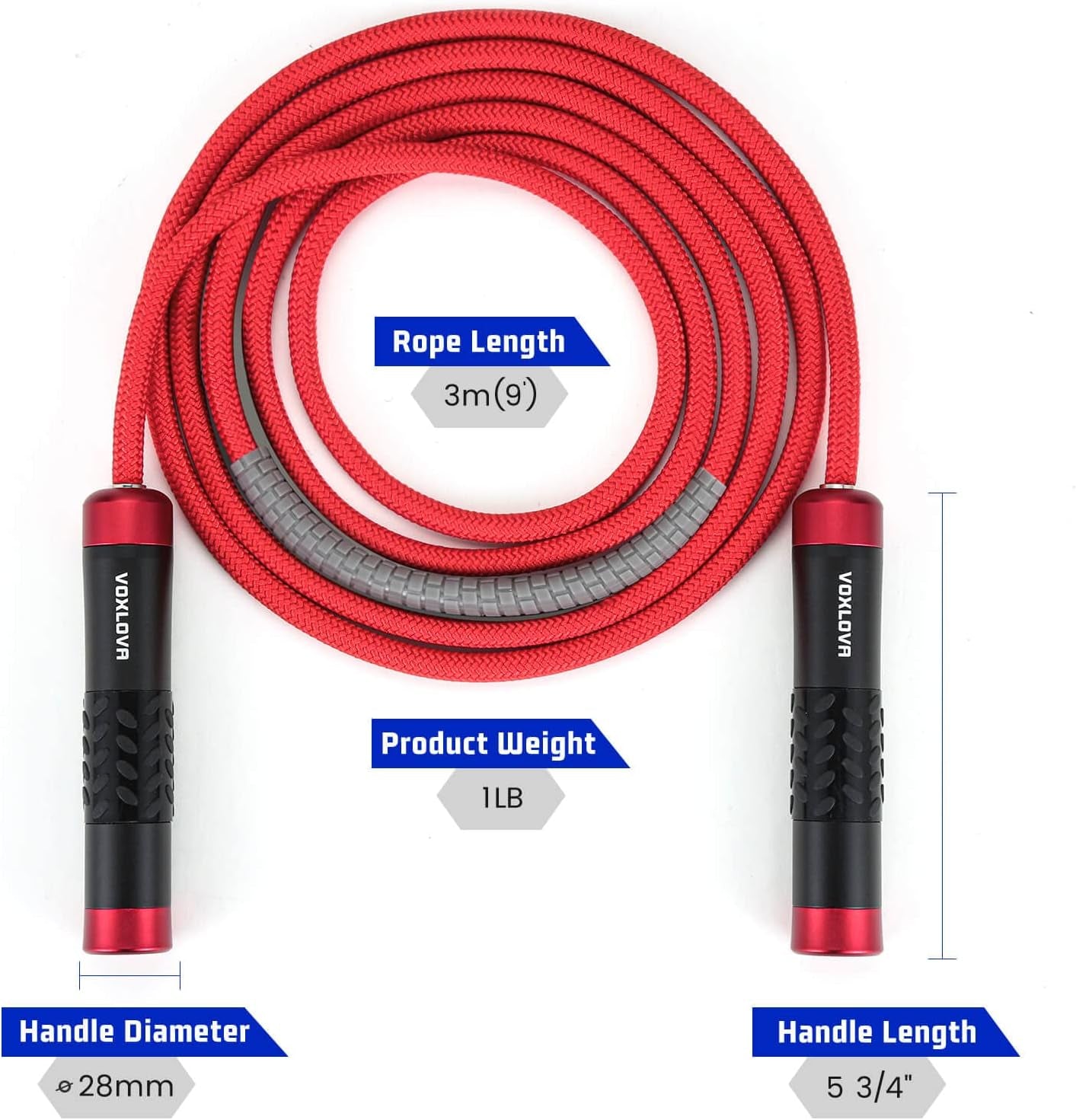 Weighted Jump Rope for Men Women - 1LB Heavy Jump Rope for Adult Fitness Workouts, Non-Slip Aluminum Handles, Ball Bearings Premium Skipping Rope Jump Rope for Exercise Boxing Crossfit Cardio Endurance and Strength Training MMA & Gym, Adjustable Length 9MM Solid Pvc/Cotton Jump Rope