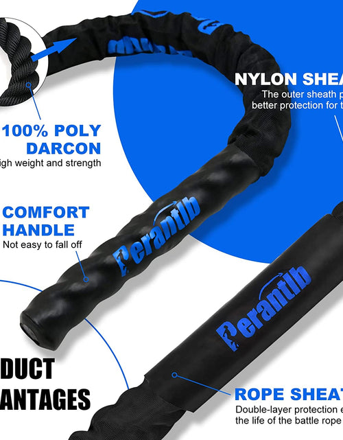 Load image into Gallery viewer, Battle Rope with Wear-Resistant Nylon Protective Sleeve ，Heavy Battle Rope for Strength Training Home Fitness Exercise Rope， Anchor Strap Kit Included
