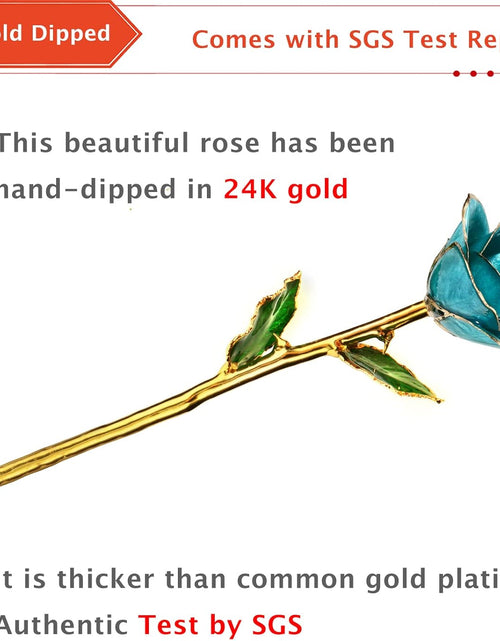 Load image into Gallery viewer, Gold Rose,24K Gold Real Rose Gift for Her, Long Stem Rose Made from Real Gold Rose for Anniversary Valentines Mothers Day Birthday (Teal Blue with Crystal Vase)
