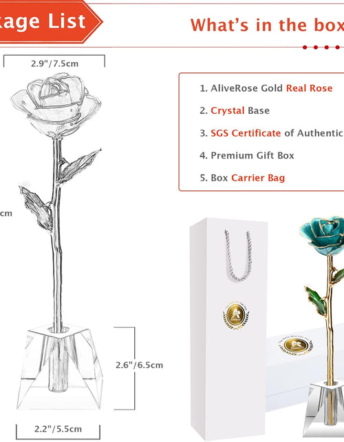 Load image into Gallery viewer, Gold Rose,24K Gold Real Rose Gift for Her, Long Stem Rose Made from Real Gold Rose for Anniversary Valentines Mothers Day Birthday (Teal Blue with Crystal Vase)
