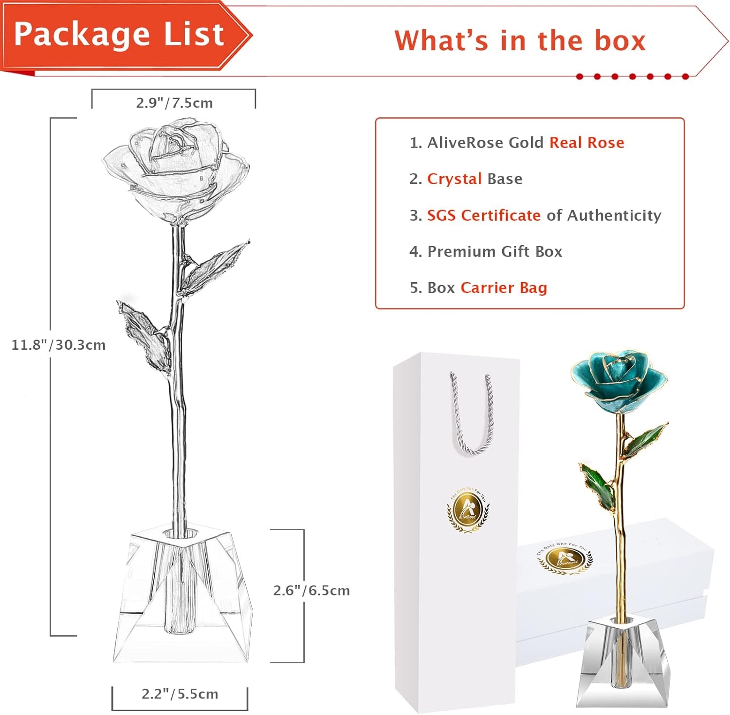 Gold Rose,24K Gold Real Rose Gift for Her, Long Stem Rose Made from Real Gold Rose for Anniversary Valentines Mothers Day Birthday (Teal Blue with Crystal Vase)