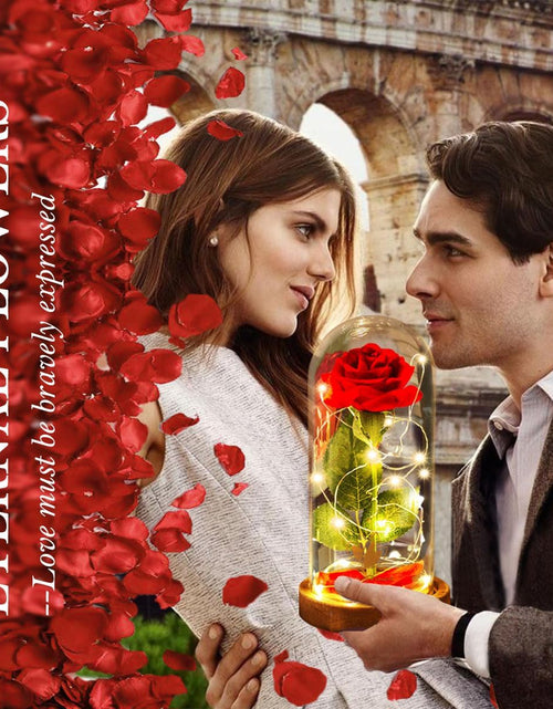 Load image into Gallery viewer, Beauty and the Beast Red Rose in Glass Dome with Fairy Light String, Valentine Rose Gift for Her, Gifts for Girlfriend, Mother'S Day Gifts

