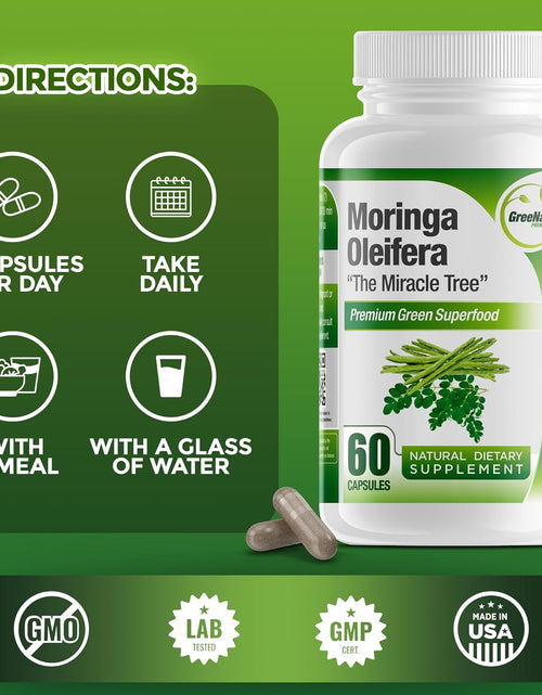 Load image into Gallery viewer, Pure Moringa Oleifera Leaf Extract Capsules, 1000 Mg per Serving. Gluten Free, NON GMO, Vegan Antioxidant Capsules. Natural Energy, Mood, Memory and Focus Enhancer. Premium Green Superfood (Pack of 3)
