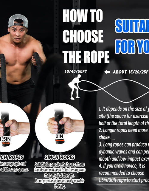 Load image into Gallery viewer, Battle Rope with Wear-Resistant Nylon Protective Sleeve ，Heavy Battle Rope for Strength Training Home Fitness Exercise Rope， Anchor Strap Kit Included

